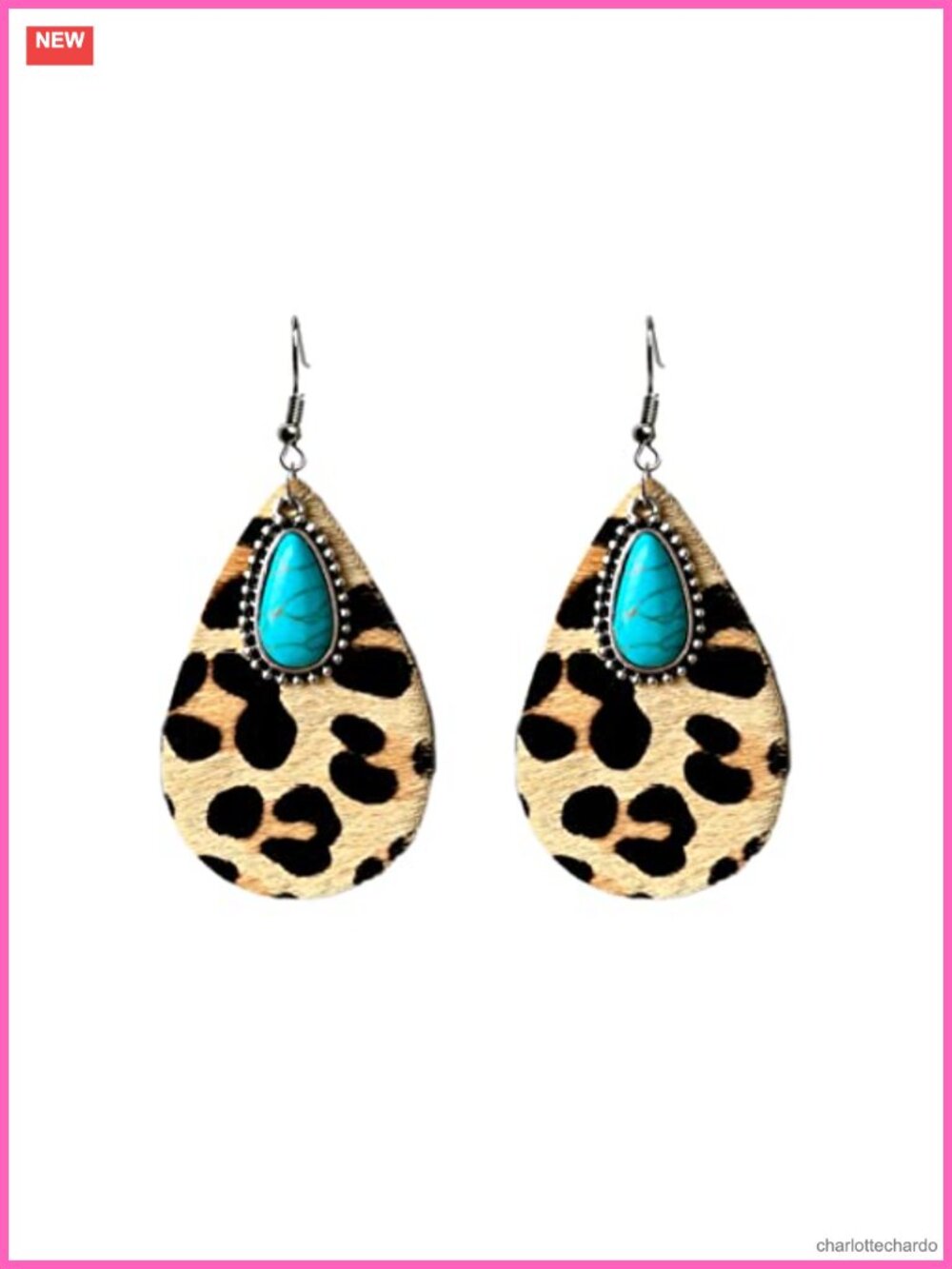Handmade Western Dangle Earrings Wood Turquoise PU Leather